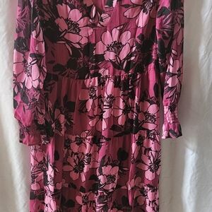 Kate & Mallory Pink and Black Floral Midi Dress